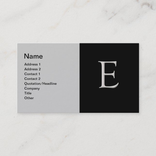 Lettre d'argent élevée "E" Carte de visite (Devant)