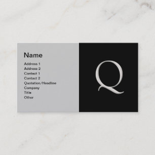 Lettre d'argent élevée "Q" Carte de visite