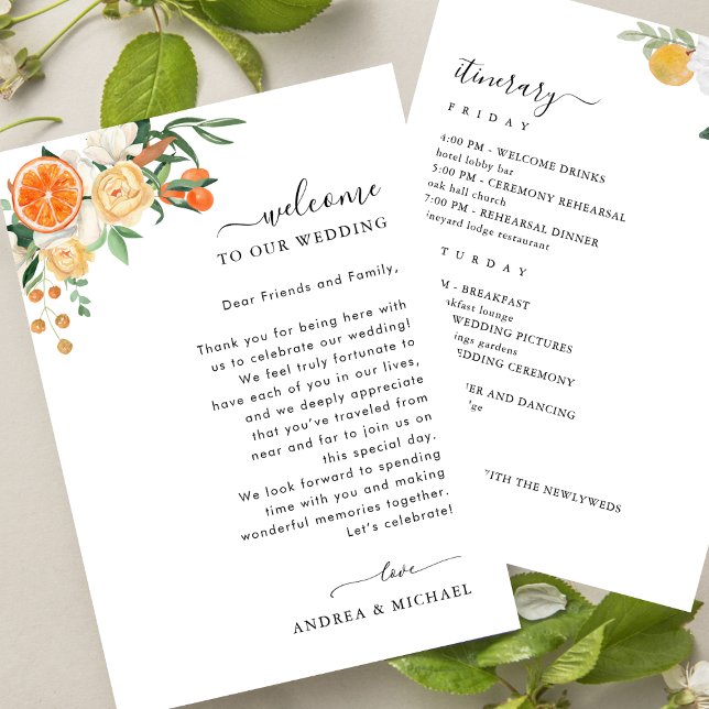 Lettre de bienvenue du Mariage Citrus et carte Iti (Créateur téléchargé)