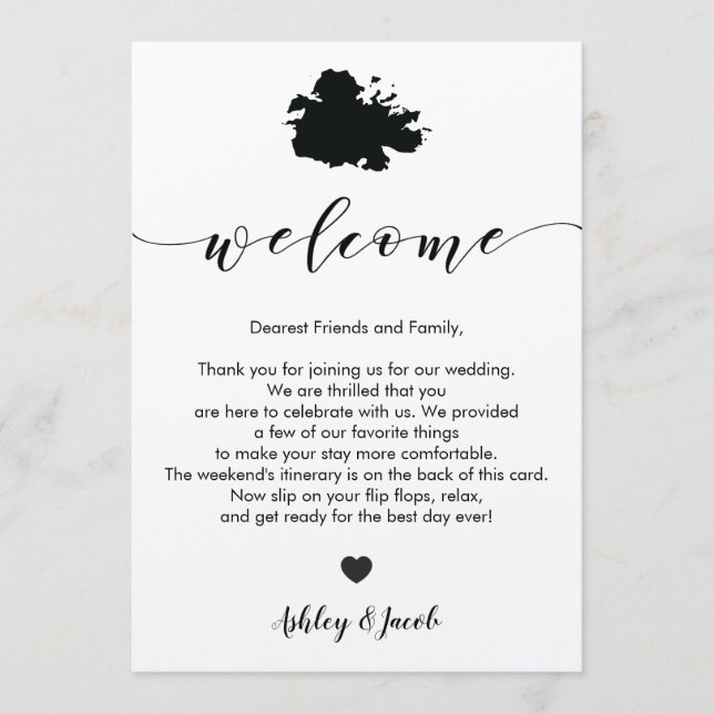 Lettre de bienvenue du Mariage d'Antigua et carte  (Devant)