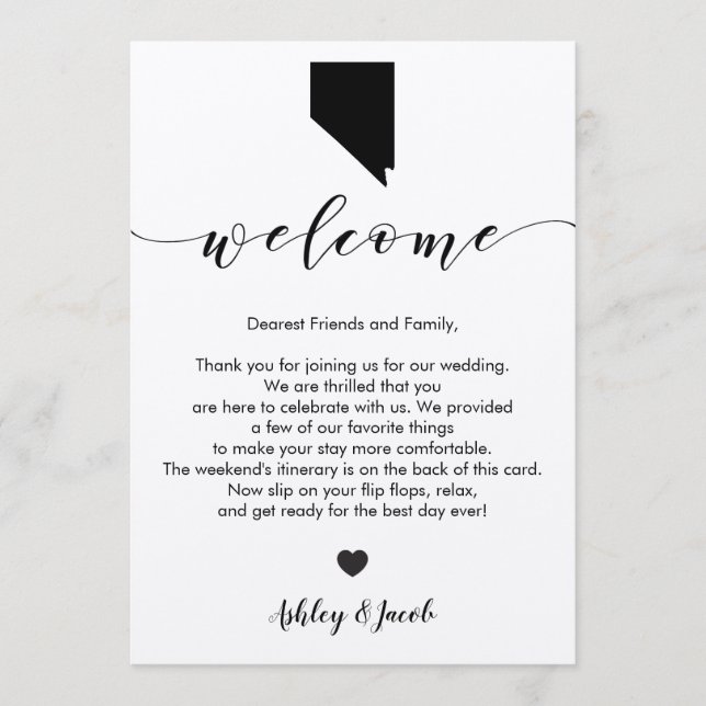 Lettre de bienvenue du Mariage du Nevada et carte  (Devant)