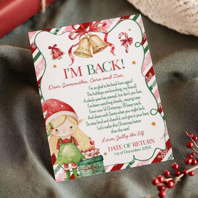 Lettre de la fille elf de Noël Carte de lettre (Letter from Elf Christmas Blonde Hair Fair Girl Letter Card )
