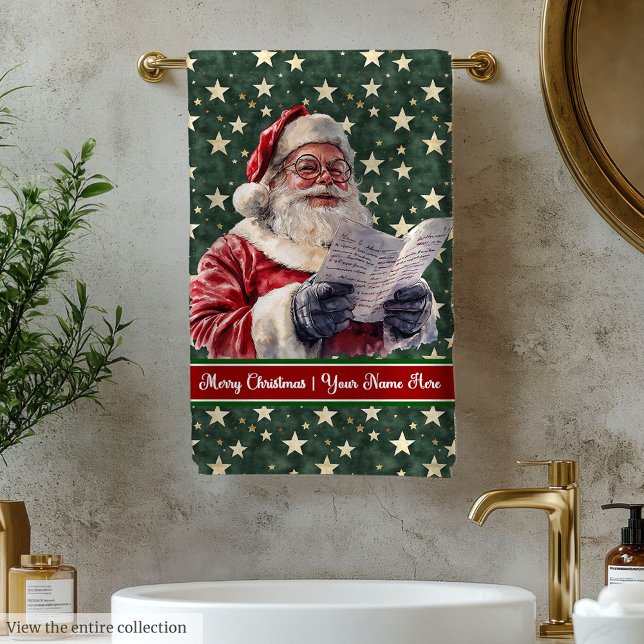 LETTRE DE LECTURE DU Père Noël Classique ROBE VERT (Classic Santa Claus Reading Letter Red Green Towel)