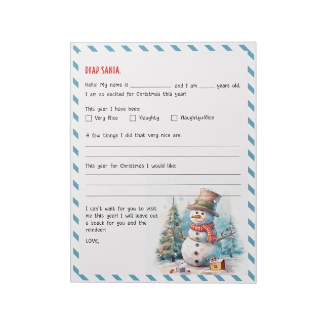Lettre de Noël pour le Bloc-notes festif Père Noël (Tourné)