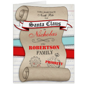 Lettre de Père Noël personnalisées GRANDE carte de