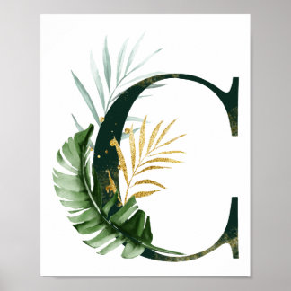 Lettre décorative C avec affiche tropicale feuille