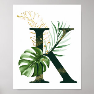 Lettre décorative K avec affiche des feuilles trop