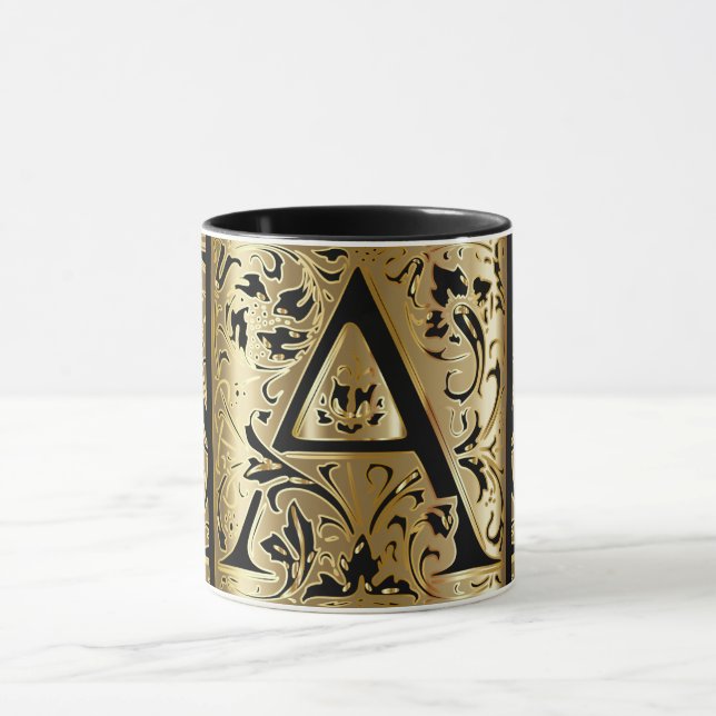 Lettre décorative noire et or A Café Mug (Centre)