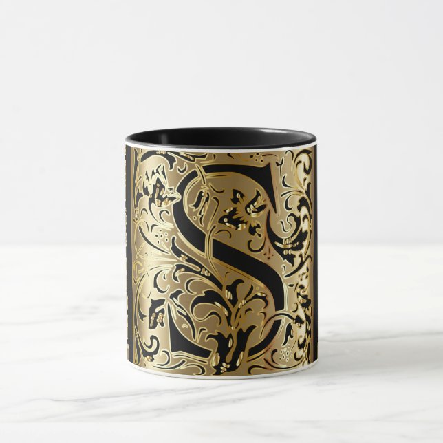 Lettre décorative noire et or S café Mug (Centre)