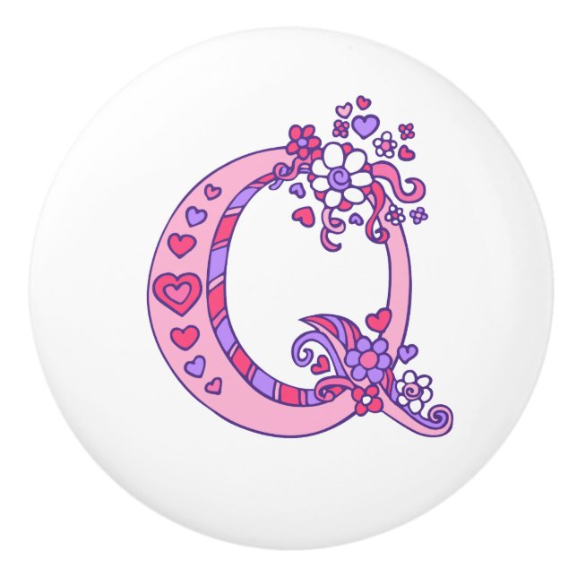 Lettre décorative Q monogramme rose violet bouton  (Devant)