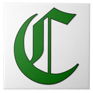 Lettre diplôme C en Carreaux Monogrammes verts