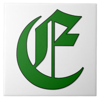 Lettre diplôme E en Carreaux Monogrammes verts