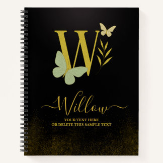 Lettre d'or W Papillon Carnet couverture