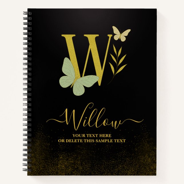Lettre d'or W Papillon Carnet couverture (Devant)