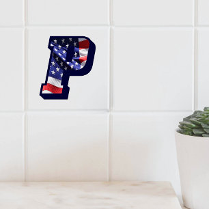 Lettre Drapeau Américaine "P" Grande Carreaux de c