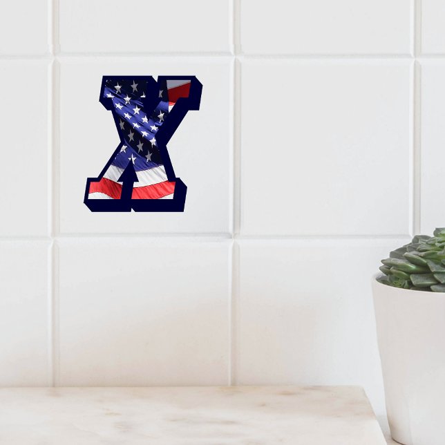 Lettre Drapeau Américaine "X" Grande Carreaux de c (American Flag Letter "X" Large Photo Ceramic Tile)