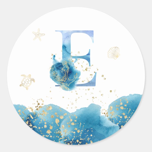 *~* LETTRE E- Autocollant d'enveloppe de plage Sea (Devant)