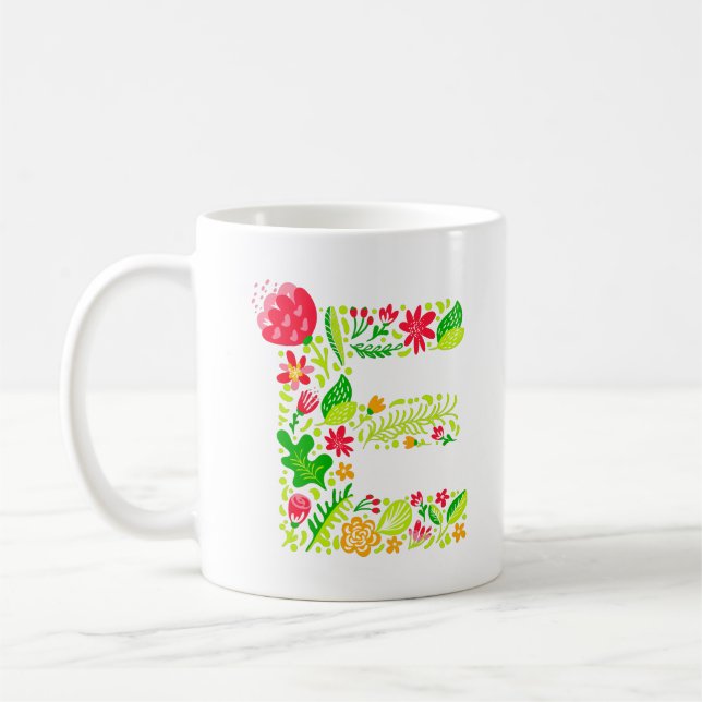 Lettre E en Fleurs Café Mug (Gauche)