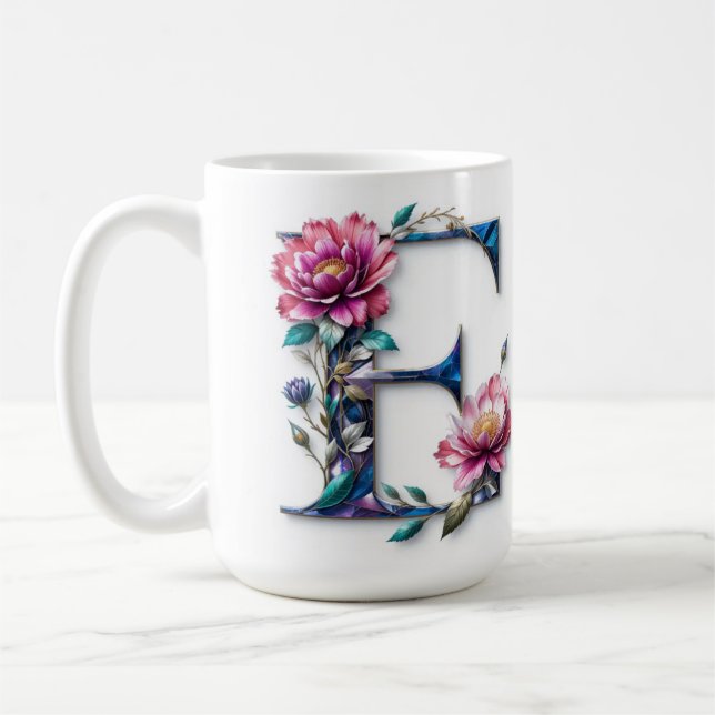 Lettre E Mug de café - Design floral pour le don (Gauche)