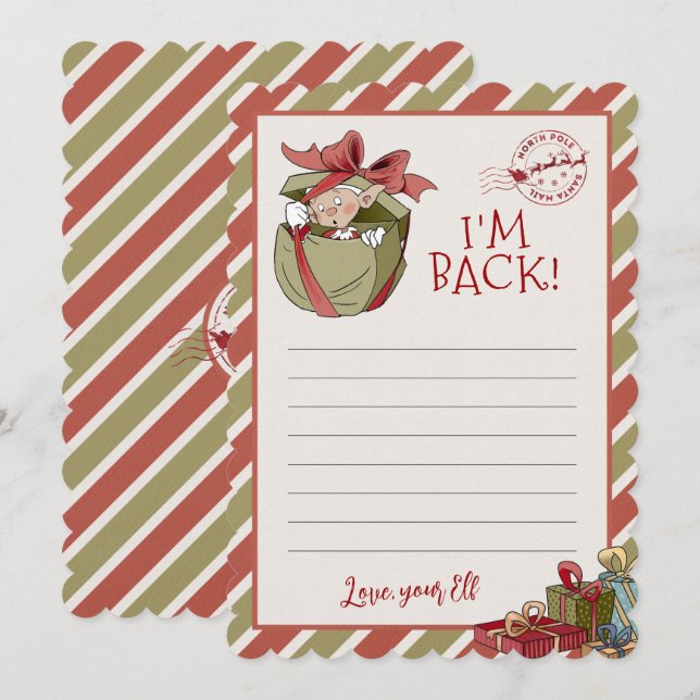 Lettre Elf "I'm Back" Cartes pour notes modifiable (Devant / Derrière)