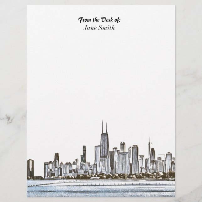 Lettre En-tête de ligne Skyline de Chicago personnalisée (Devant)