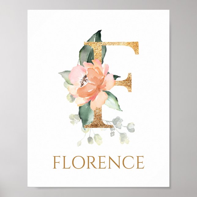 Lettre F Monogramme Peach rose Poster (Devant)
