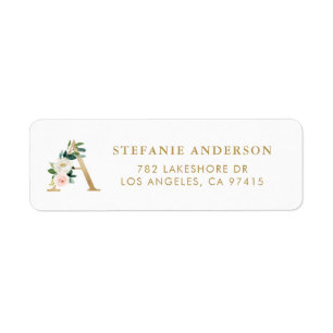 LETTRE Faux Gold Foil A MONogramme Jolies fleurs