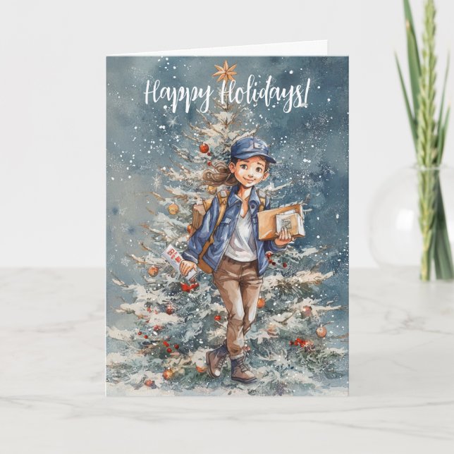 LETTRE Femme PORTEUR ARBRE DE Noël Carte (Devant)