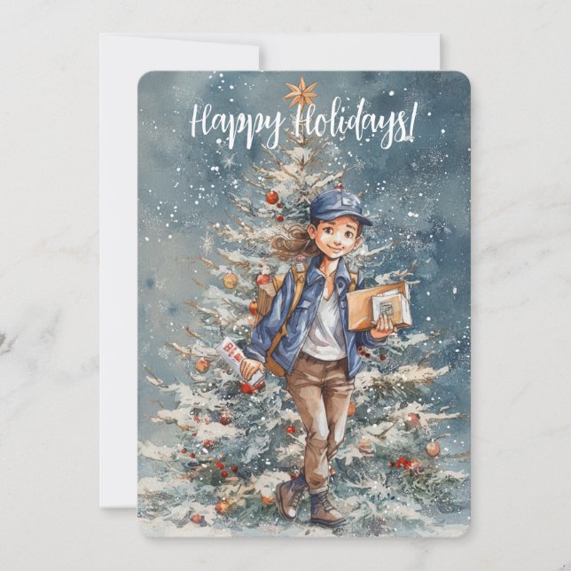 LETTRE Femme PORTEUR ARBRE DE Noël Carte (Devant)
