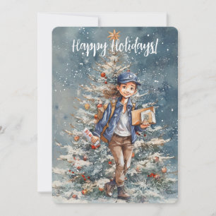 LETTRE Femme PORTEUR ARBRE DE Noël Carte