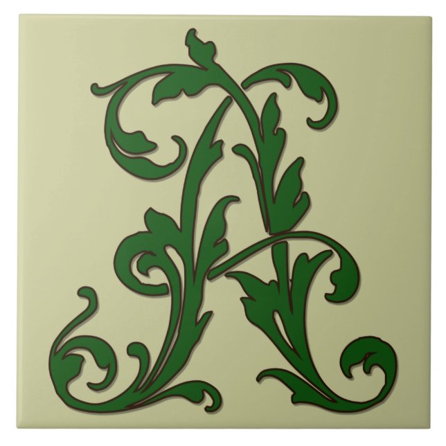 Lettre feuille A en carreaux Monogrammes verts (Devant)