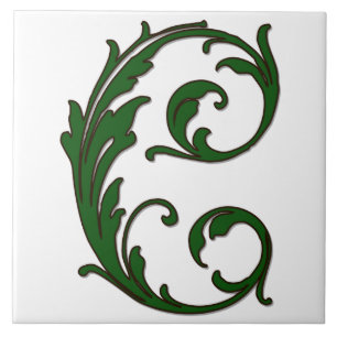 Lettre feuille C en carreaux Monogrammes verts
