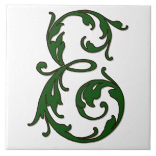 Lettre feuille E en carreaux Monogrammes verts