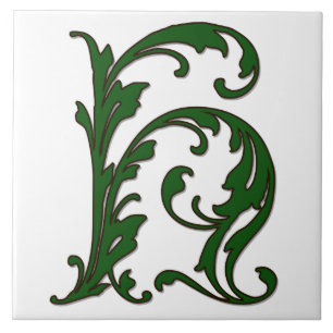 Lettre feuille H en carreaux Monogrammes verts