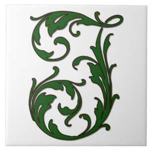 Lettre feuille I en carreaux Monogrammes verts