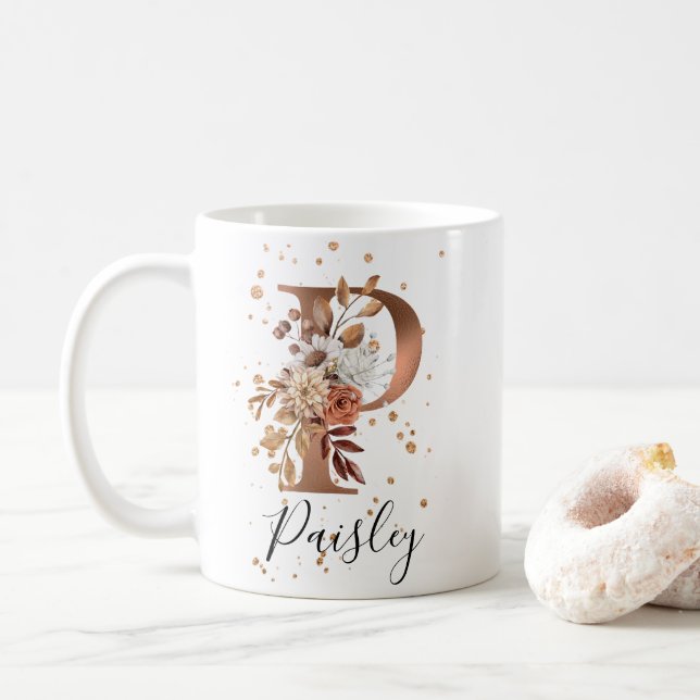 LETTRE FLEURIE DE COCOPIE P MONogramme Café Mug (Avec donut)