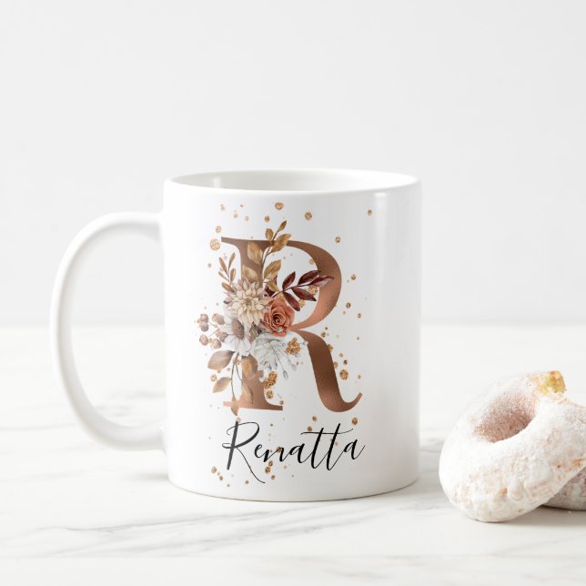 LETTRE FLEURIE DE COCOPIE R MONogramme Café Mug (Avec donut)