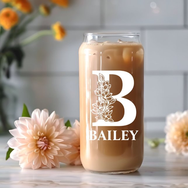 Lettre florale B Monogramme Nom personnalisé Blanc (Créateur téléchargé)