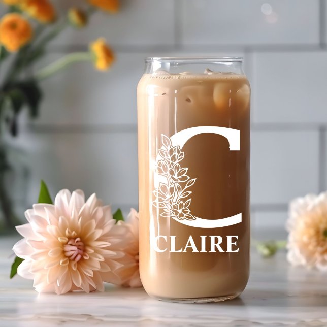 Lettre florale C Monogramme Nom personnalisé Blanc (Créateur téléchargé)