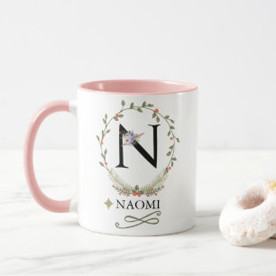 LETTRE FLORALE COLUE N MONogramme Mug