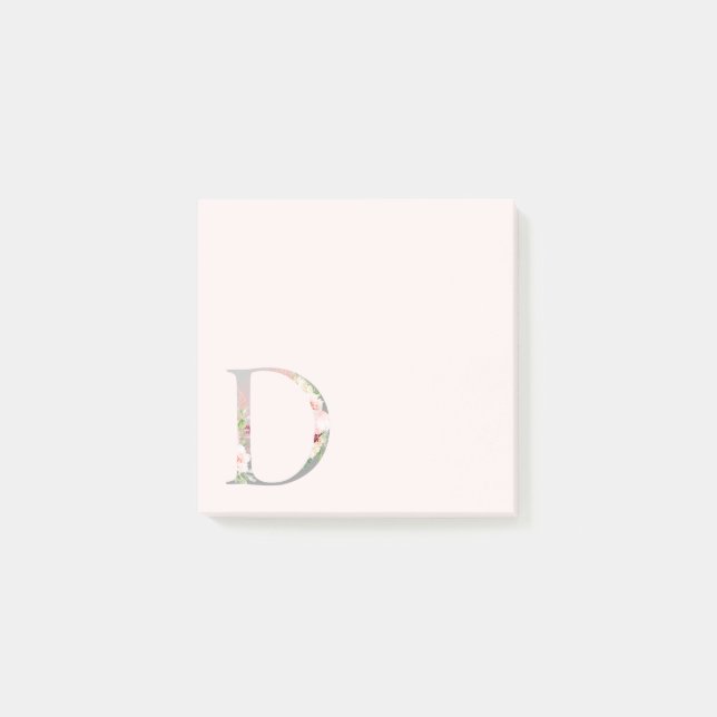 Lettre florale "D" Monogramme Post-It Notes (Devant)