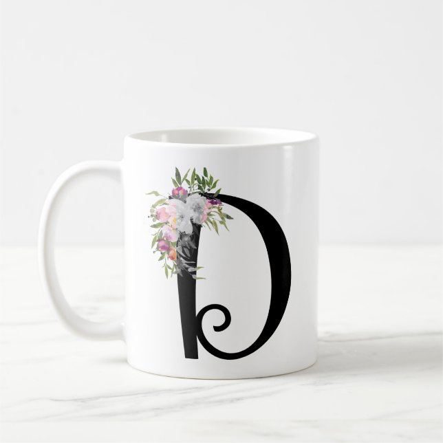 Lettre florale D, tasse d'aquarelle d'art de (Gauche)