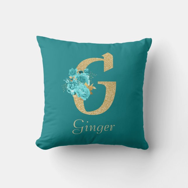 LETTRE Florale D'OR ET D'AquA GLACE G Oreiller (Recto)