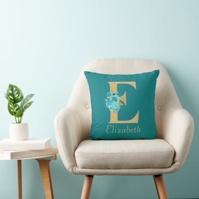 LETTRE Florale E Oreillers E Or & Aqua fantaisie (Chaise)