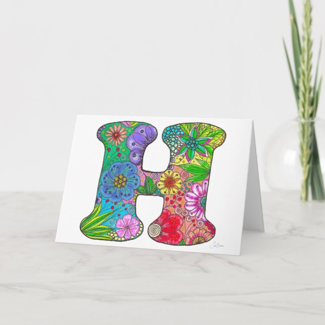 Lettre florale H Carte de voeux - Blanc à l'intéri (Devant)