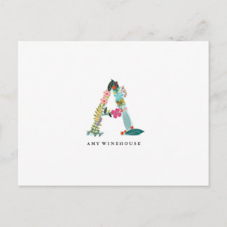 Lettre florale Monogramme initial - A - Carte plat