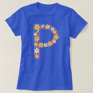 Lettre florale P T-shirt de base femme