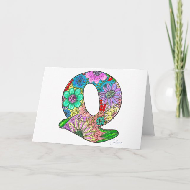 Lettre florale Q - Carte de voeux blanche à l'inté (Devant)