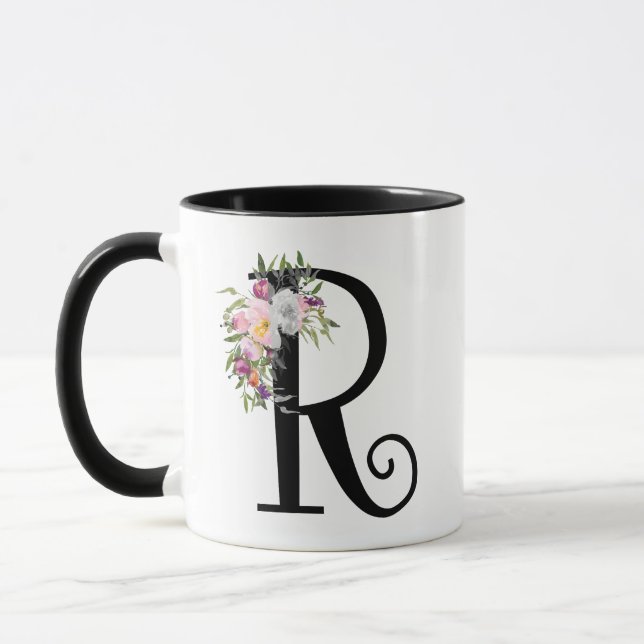 Lettre florale R, tasse d'aquarelle d'art de (Gauche)