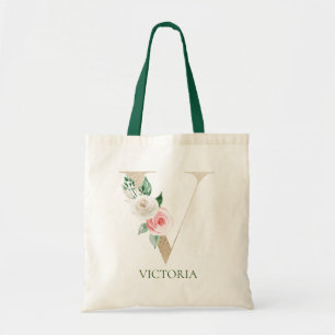 LETTRE Florale rose Aquarelle V Sac fourre-tout mo